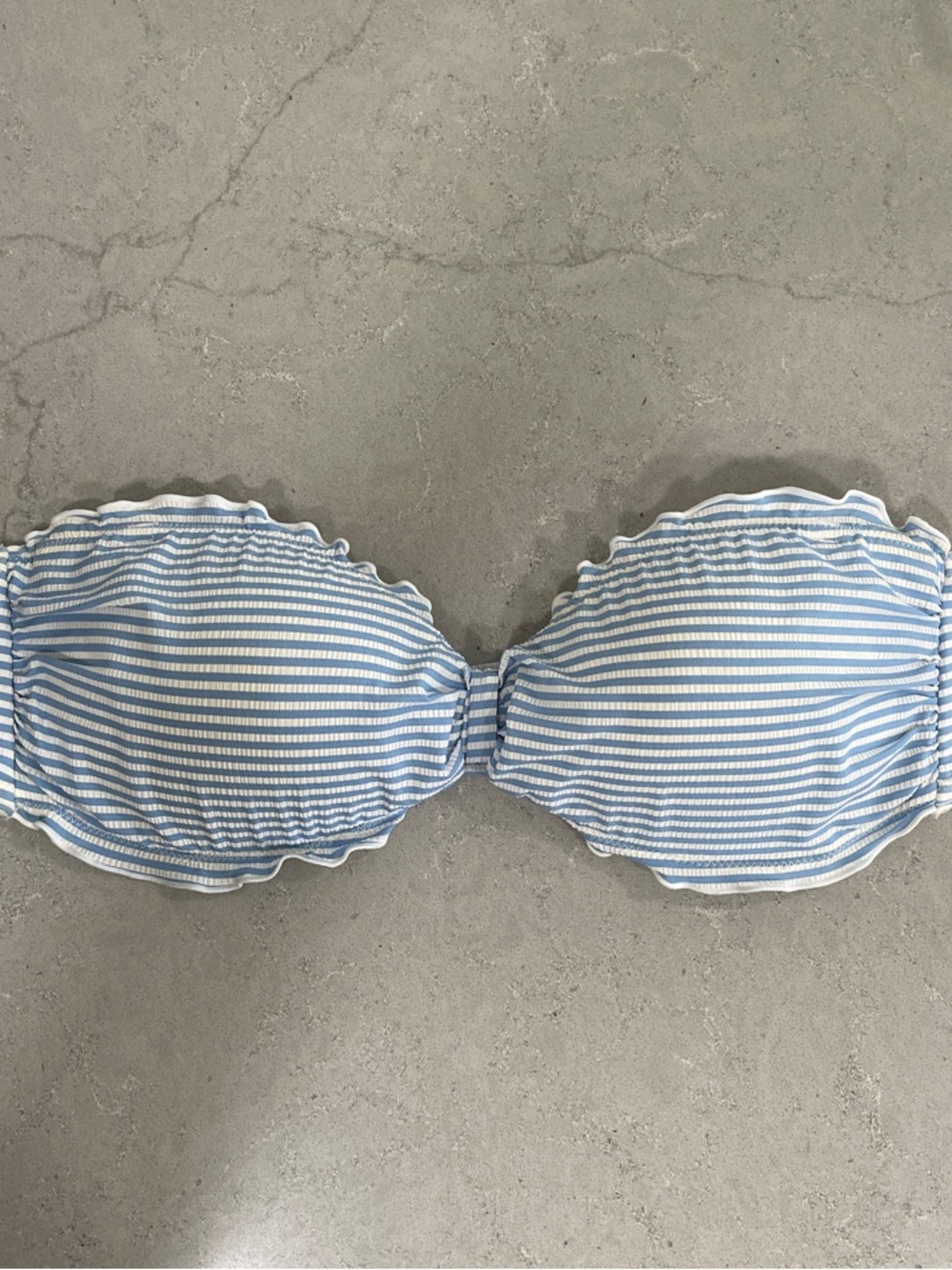 H&M Light Blue and White Striped Bandeau Bikini Top